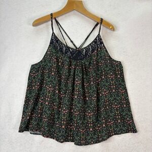 ModCloth Black Floral Lace Trim Strappy Cami Top Women 4X Cottagecore Boho Festi